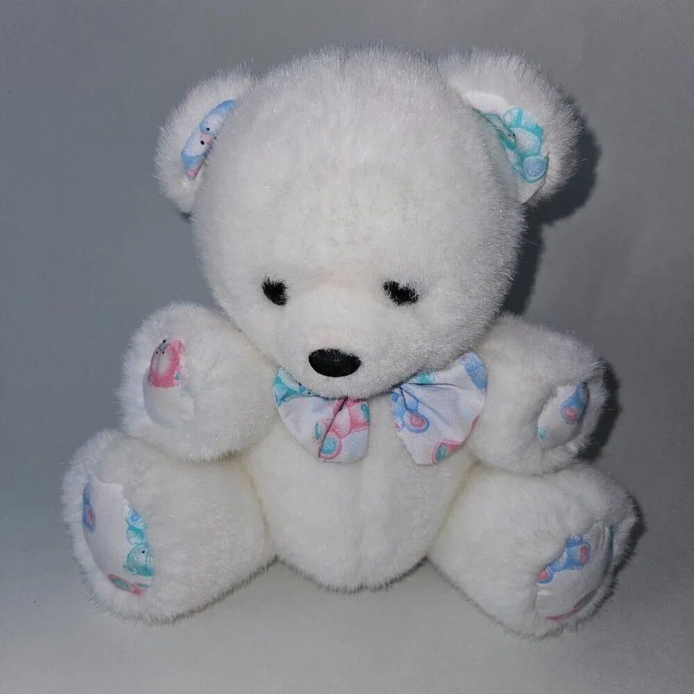 VTG Carter's White Teddy Bear Rattle Plush 8